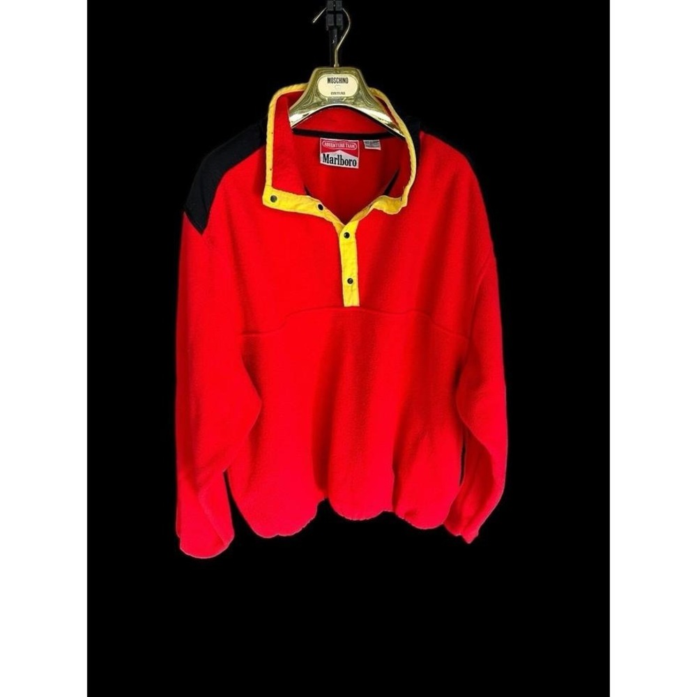 Vintage 90s Marlboro Sherpa Fleece‎ Pullover Sweatshirt Red Yellow Sz XL